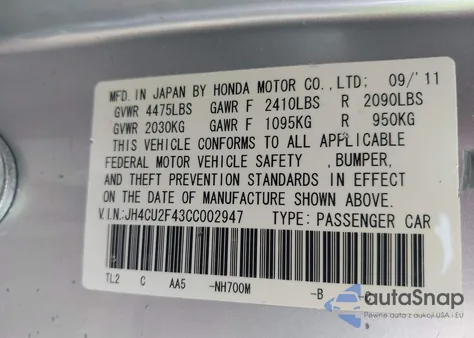 2012 Acura Tsx 2.4 z USA, uszkodzony, nr VIN JH4CU2F43CC002947